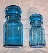 Ball Cobalt Blue Glass Apothecary Jars Lot of 2 with Glass Lids Stoppers picture