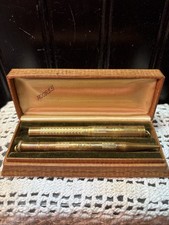 1922 Antique Moore’s 18k Gold Filled Dip Ink Pen Mechanical Pencil Gift Box Set picture