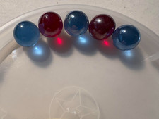 6 Vintage Antique Marbles 3 Solid Blue; 2 Solid Red; 1 Partial Red, + 1 Steelie picture