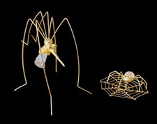 La Melodie 1980 Gold Wire Sculpture Spider With Abstract Crystal Spider Web 3 Pc picture