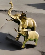 Set 2 Vintage Large & Small Lucky Brass Elephants Figure Statue Sculpture Korea picture
