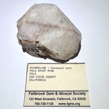 Rare 2.8” California Manebach Twin Microcline Crystal Pala Chief Mine, San Diego picture