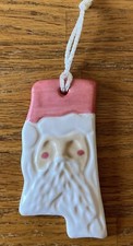 Bean's Ferry Pottery Santa Claus Christmas Ornament Tree Holiday Red White Paint picture