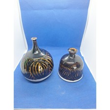 Allen Graef Studio Pottery Vase Pair Brown Glaze Hand Thrown Signed Set - Nice picture