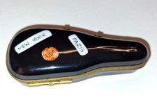 LIMOGES France PEINT MAIN Trinket Box Violin Case New York/Paris Marque Depossee picture