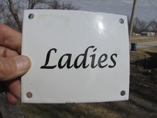 Vintage Early CURVED STYLE Enamel Porcelain LADIES Rest Room Sign NICE Shape  picture