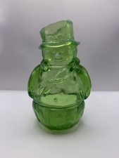 Fenton Green Opalescent Glass Snowman Fairy Lamp picture