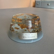 Lucite / Acrylic Paperweight Gold Rush Gold Flakes/Colorado Souvenir picture