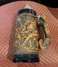 Vintage Gerz Seit Germany Lidded Beer Stein Boar Hunting Fox Handle 10x5.5” picture
