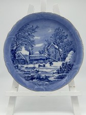 VTG Currier And Ives Decorative Plate The Farmers Home In Winter Gold Trim 8 In. picture