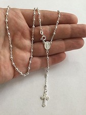 925 STERLING SILVER ROSARY 3mm 20” Long Necklace - Made In Italy picture