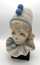 Signed Cybis Porcelain Clown Bust Figurine Blue White Harlequin Jester picture