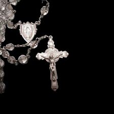 VTG 1940'S Diroma Clear Cut Crystal Sterling Silver Crucifix Rosary 21