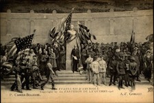 Les Etats Unis d'Amerique~patriotic end of WWI 1918 military Indian cowboy flags picture