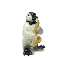Northern Rose Penguin - Musician Penguin with Sax - Miniature Porcelain Figurine picture