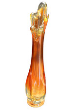 Orange Ombre Amberina Swung MCM Vase 12 IN Ground Foot picture