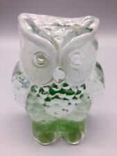Viking Clear Crystal Glass Barn Owl Paperweight Bookend Blue Viking Sticker Nice picture