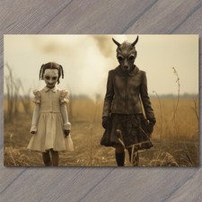 POSTCARD Bad Kids Weird Creepy Vibe Girls Wild Masks Cult Strange Unusual Field picture