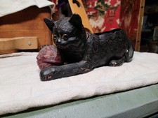 Vintage Bretby pottery Black Cat with Glass Eyes picture