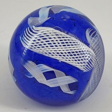 Vintage Murano Blue White Swirled Latticino Cane Art Glass Paperweight picture