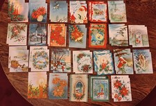 VINTAGE 1940's Christmas Turquoise Box 50 Chrismas Greeting Cards w/Envs UNUSED  picture