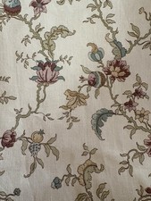 Vintage French English Floral Jacobean Indienne Floral Cotton Fabric ~Dusty Blue picture