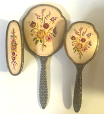 VTG Mid-Century Vintage Dressing-Table Set Embroidered Floral Needlework picture