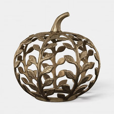 Round Metal Fall Botanical Pumpkin Gold picture