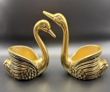 Vintage Set of Two Solid Brass Gatco Swan Planters MCM Hollywood Regency Korea picture