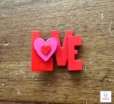 RARE Vintage LOVE Lettered Block Red Heart Made in Hong Kong Button Pin 1.5