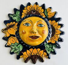 Mexican Talavera Ceramic Clay Sun Face Wall Decor Hanging Pottery Folk Art 9” picture