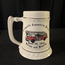 Harleysville, PA FIRE DEPT 1976 Stein Beer Mug USA.  Gold Trim Double Sided. VTG picture
