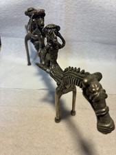 Ashanti African Congo Zebra pewter Or Brass Horse W/ Tribal People picture
