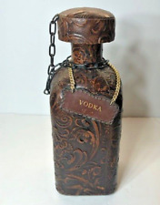 Vintage Leather wrapped Liquor Decanter Vodka label.  Made Spain picture