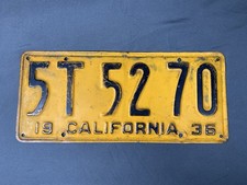 Vintage Yellow 1936 California License Plate # 5T5270 Great Depression Era picture