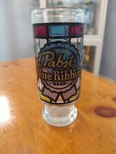 Vintage 1970s Pabst Blue Ribbon 14 ounce bar beer glass stained glass look PBR picture