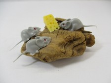 Miniature Gray MICE Mouse & CHEESE WEDGE Plastic W Germany on Drift Wood Tiny picture