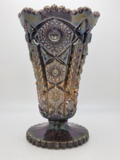 Imperial Glass Co. Electric Blue or Blue Amethyst Iridescent Carnival Glass Vase picture