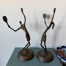 Pair of Vintage Modernist Bronze Tennis Player Sculptures – Giacometti picture