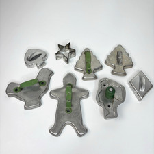 VTG Aluminum Tin Metal Cookie Cutters w/ Handles - Gingerman Santa Tree Star + picture