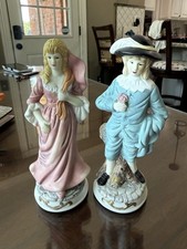 Vintage Pinky & Blue Boy Porcelain Figurines Set of 2 Victorian Colonial Decor picture