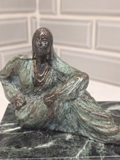 Ann Froman Signed Bronze Sculpture Reclining Woman Gold Gilt 18/100 Green Marble picture