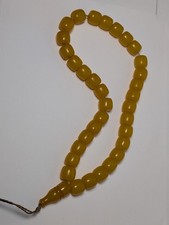 Vtg Antique Egg Yolk Butterscotch Baltic Amber Misbaha Tesbih Prayer Beads 16mm picture