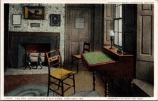 Longfellow's Old Home Portland ME The Den Rainy Day Desk Postcard Phostint picture
