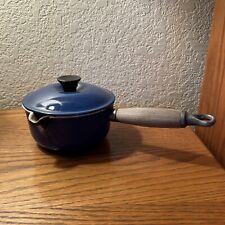 Vintage Le Creuset Sauce Pan #14 Blue Enamel Cast Iron Spout Wood Handle picture