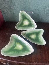 Vintage Set Of 3 Seyei Japan Green Boomerang Dishes picture