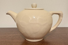 Vintage Creamy Ivory Teapot Faintly Embossed Abstract Fruit  6