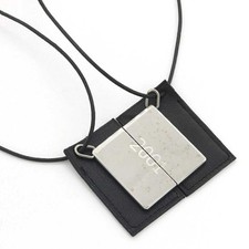 Hermes Pair Necklace Symbol Choker 2001 Metal Leather Used Accessory Pendant Squ picture