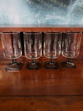 Vintage Federal Glass Nordic Midnight Footed Glasses Set of 4 - MCM Etched Smoke picture