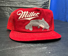 Vintage Deadstock Miller Corduroy Snapback Trucker Hat Cap with Catfish Patch picture